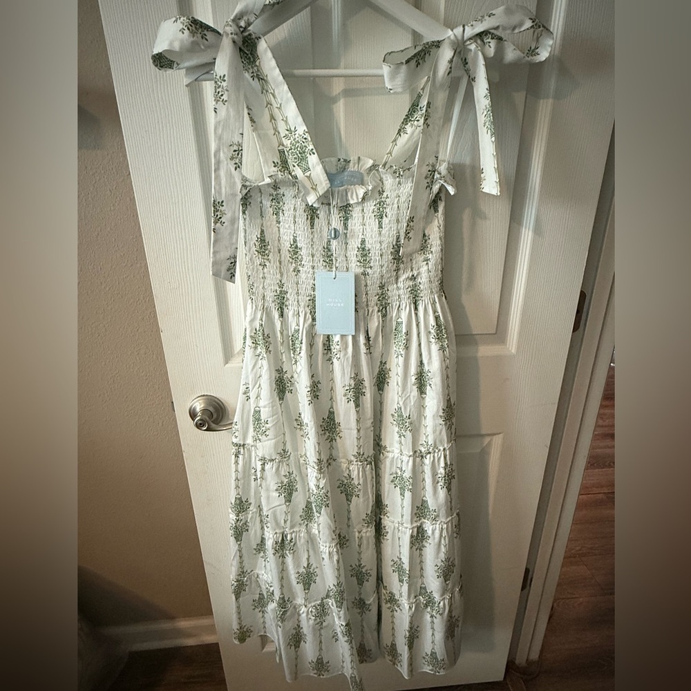 Brand New! Hill House The Ribbon Ellie Nap Dress Apple Green Basket Stripe! LG